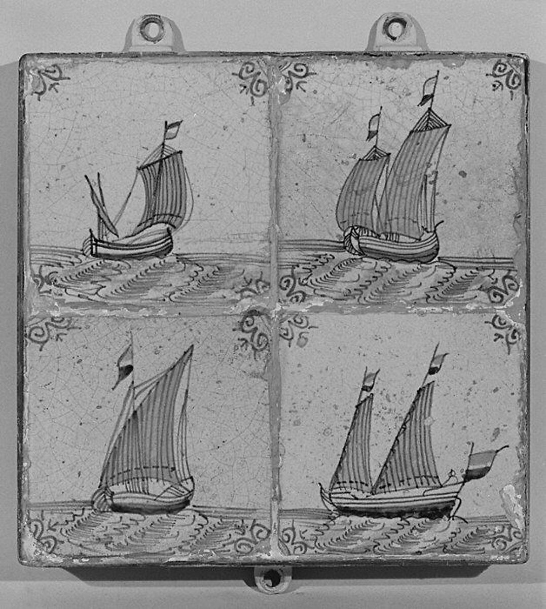 Tile, Tin-glazed earthenware, Dutch, Harlingen