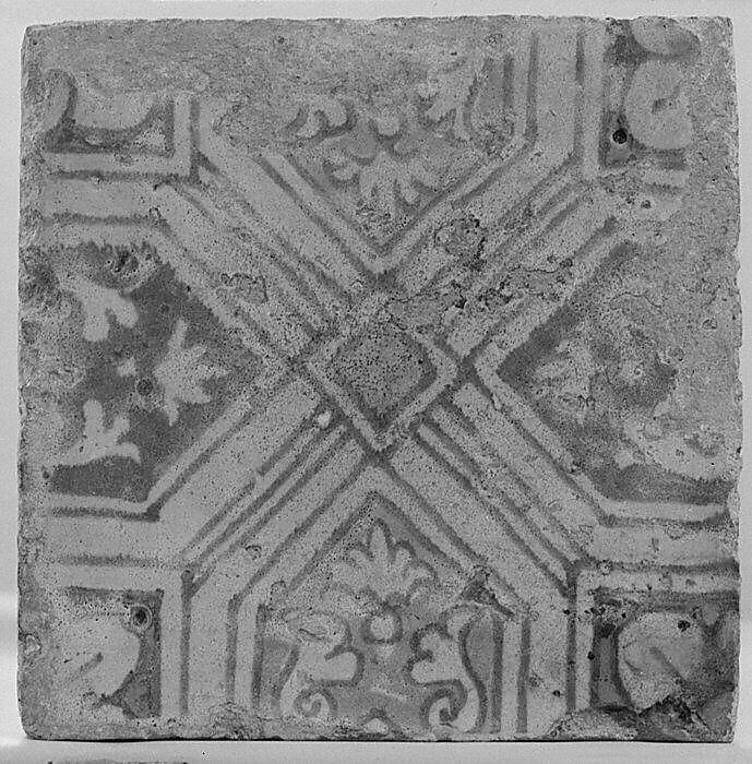 Floor tile, Tin-glazed earthenware, Flemish 