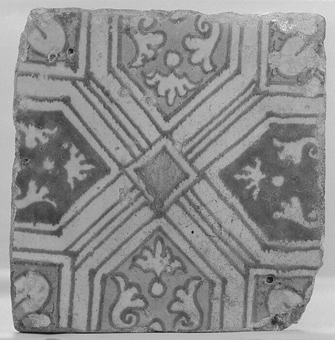 Floor tile, Tin-glazed earthenware, Flemish 