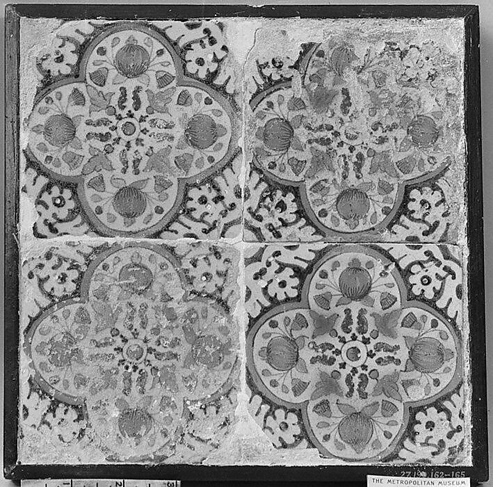 Tile (part of a set of four), Tin-glazed earthenware, Dutch 