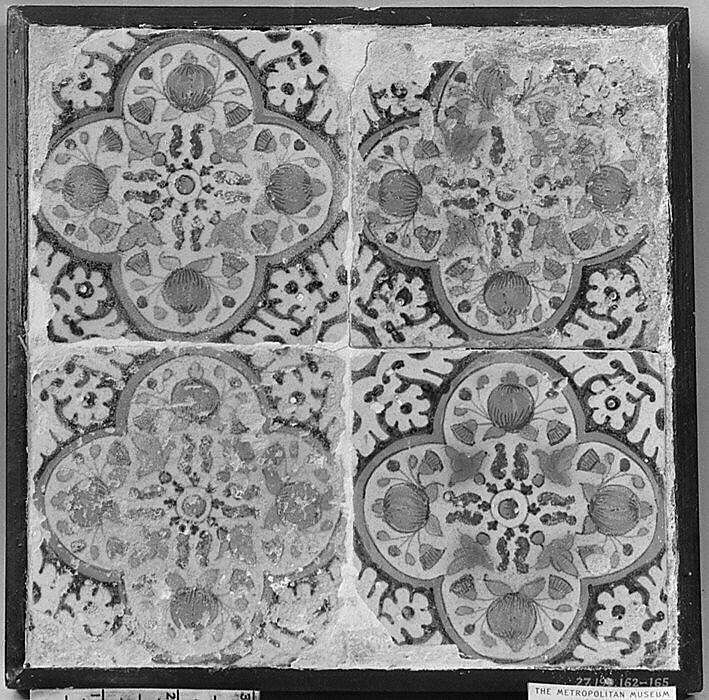Tile (part of a set of four), Tin-glazed earthenware, Dutch 