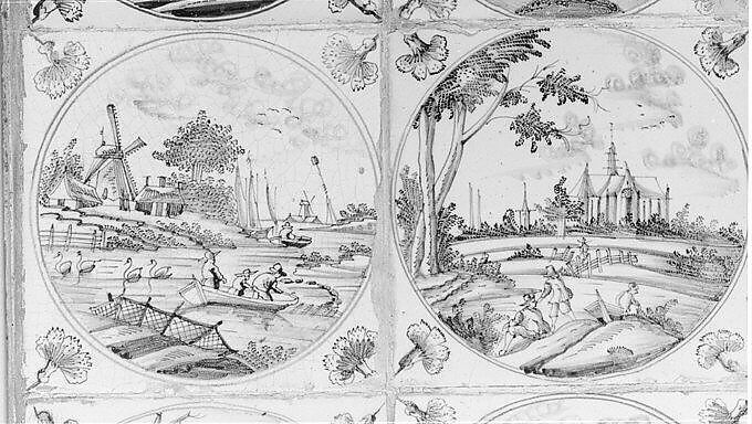 Tiles (16), Tin-glazed earthenware, Dutch