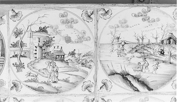 Tiles (16), Tin-glazed earthenware, Dutch