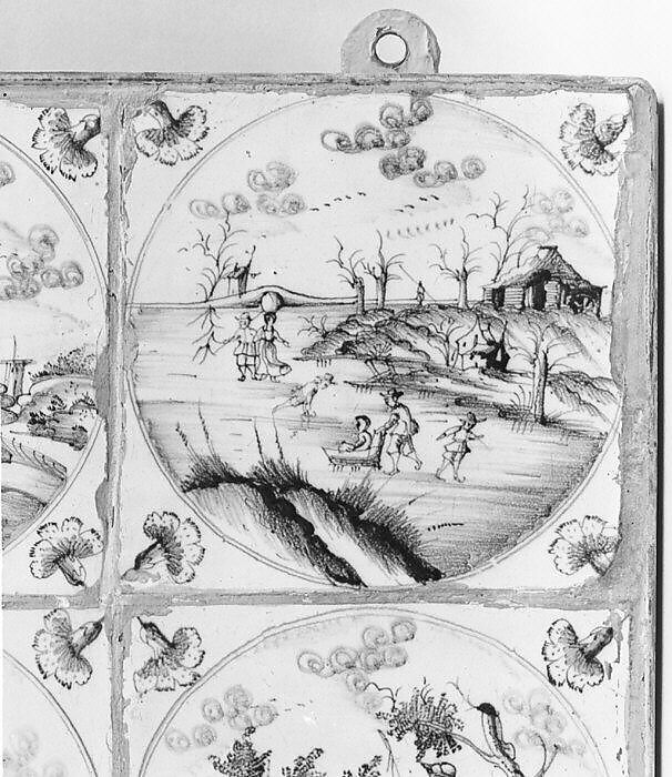 Tiles (16), Tin-glazed earthenware, Dutch