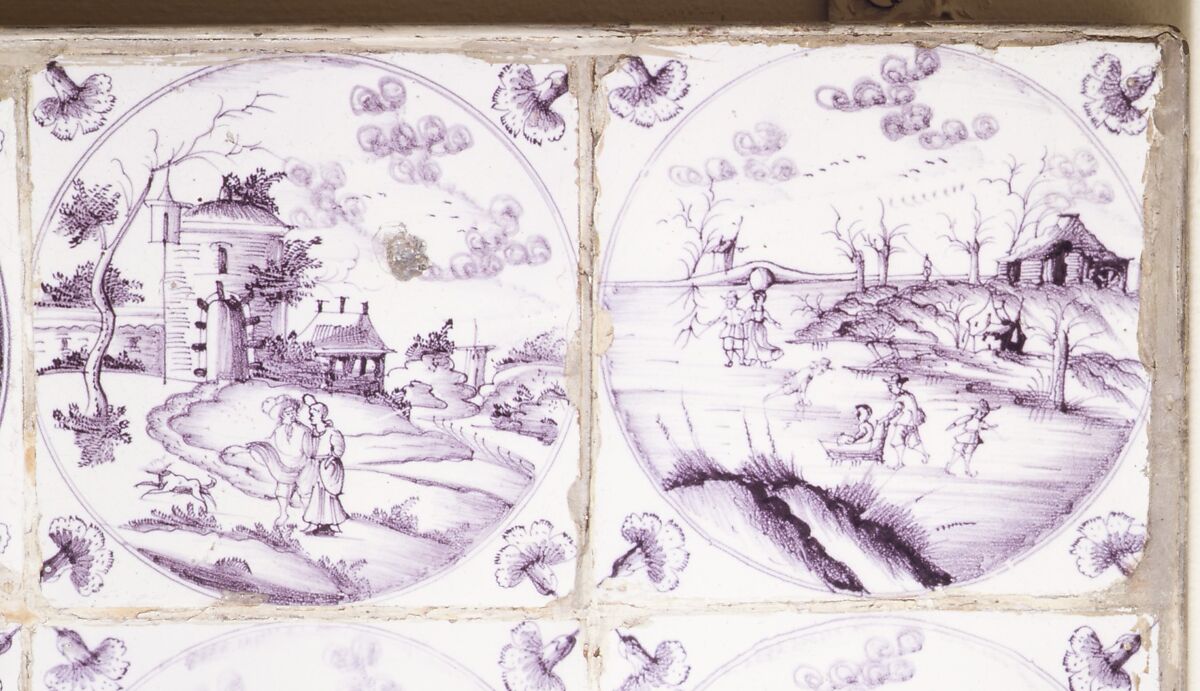 Tiles (16), Tin-glazed earthenware, Dutch