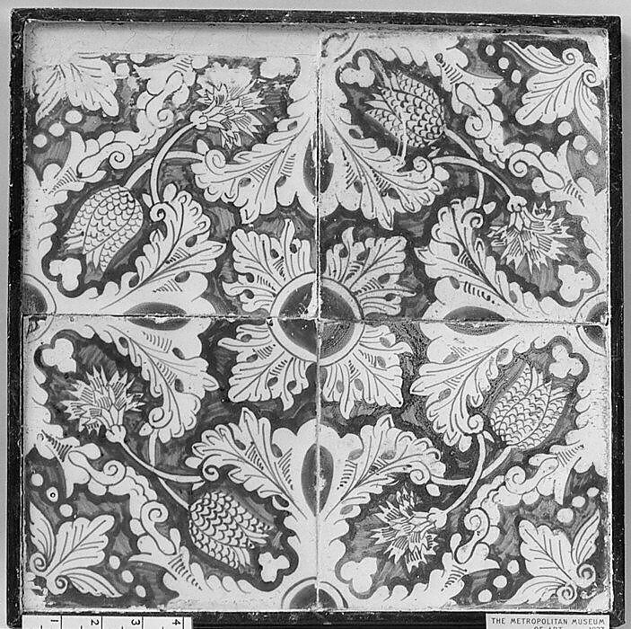 Panel of tiles (4), Tin-glazed earthenware, Dutch, Friesland 