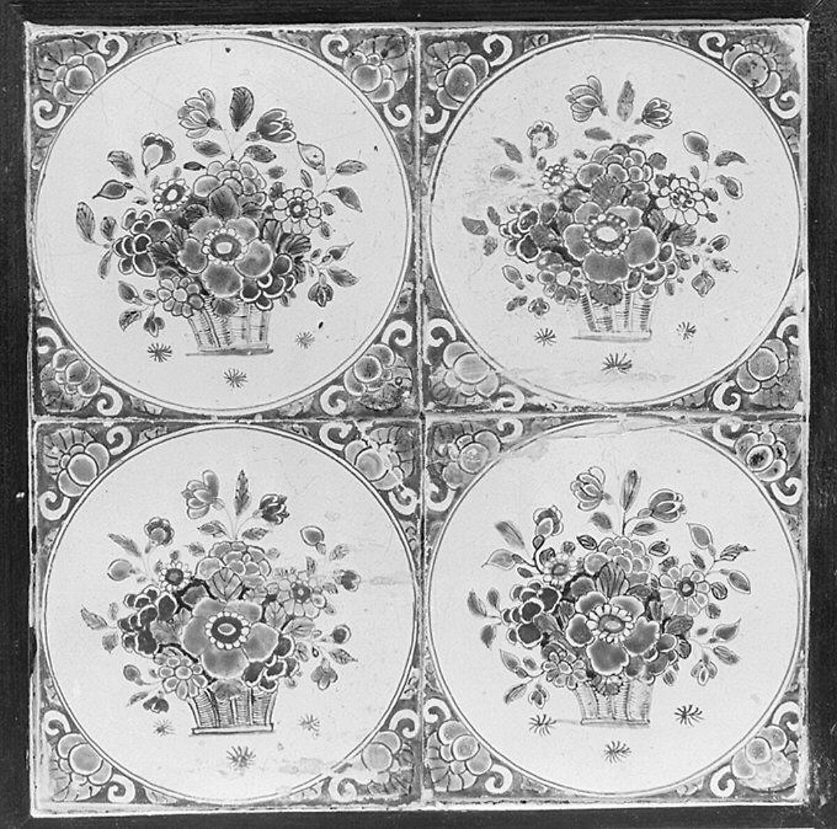 Tiles (4), Tin-glazed earthenware, Dutch, Delft 