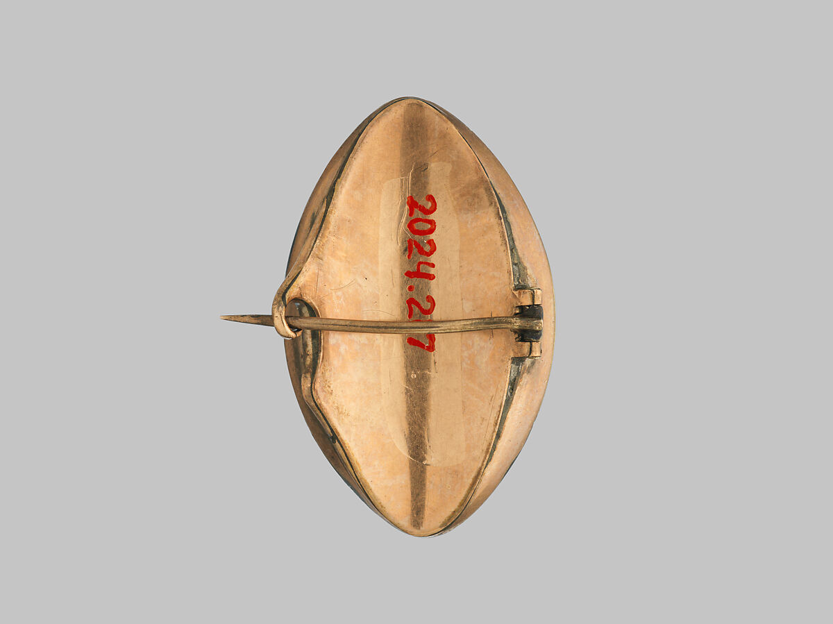 Memorial Brooch, Watercolor on ivory, enamel, gold, copper, and beveled crystal, American