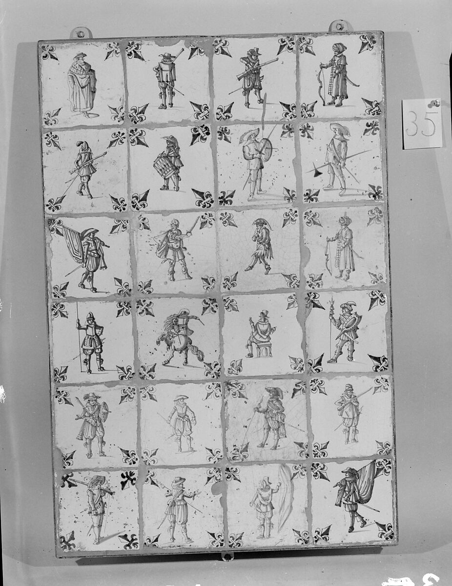 Tile (one of a set of four), Tin-glazed earthenware, Dutch