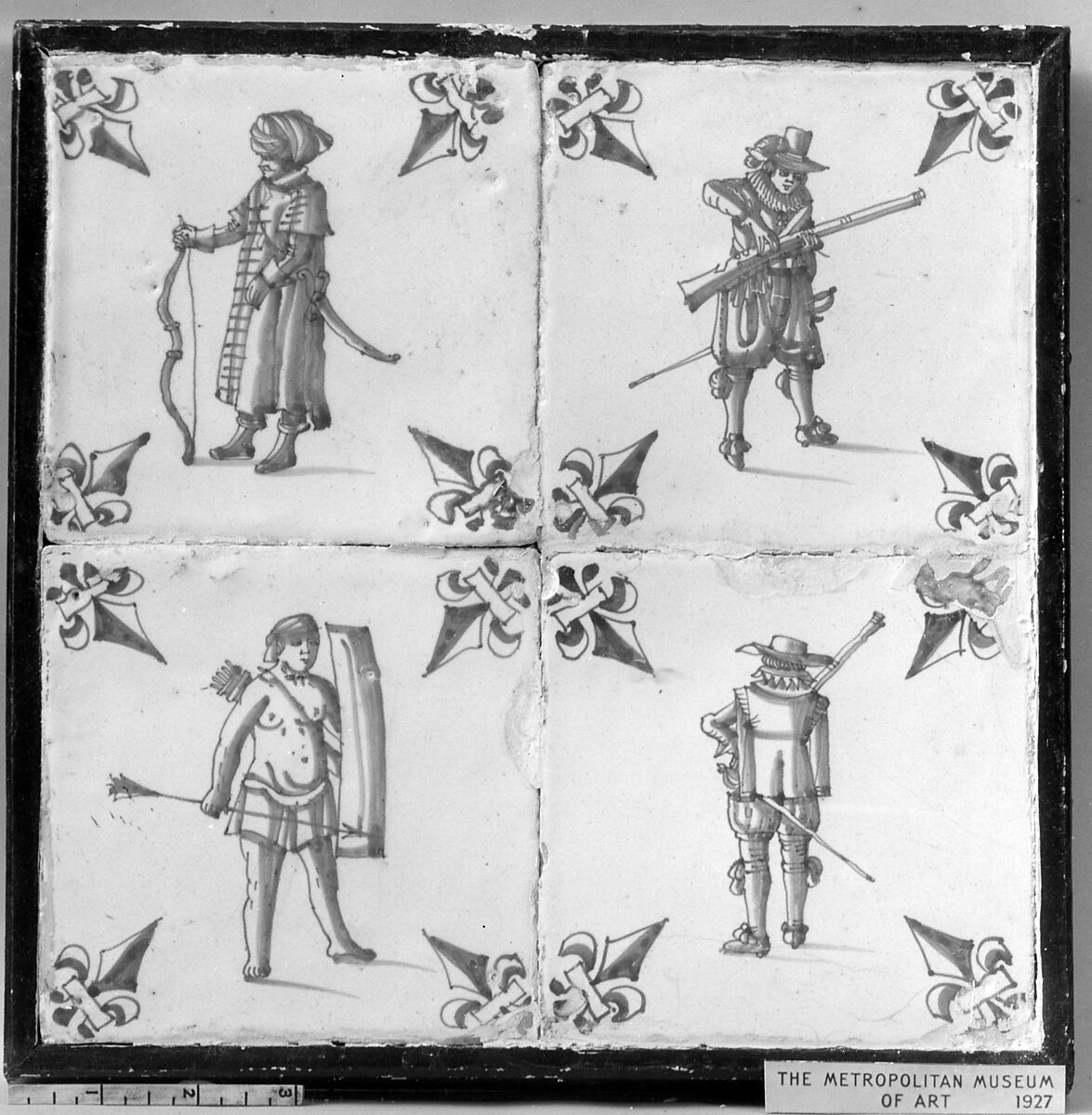 Tile (one of a set of four), Delftware (tin-glazed earthenware), Dutch 