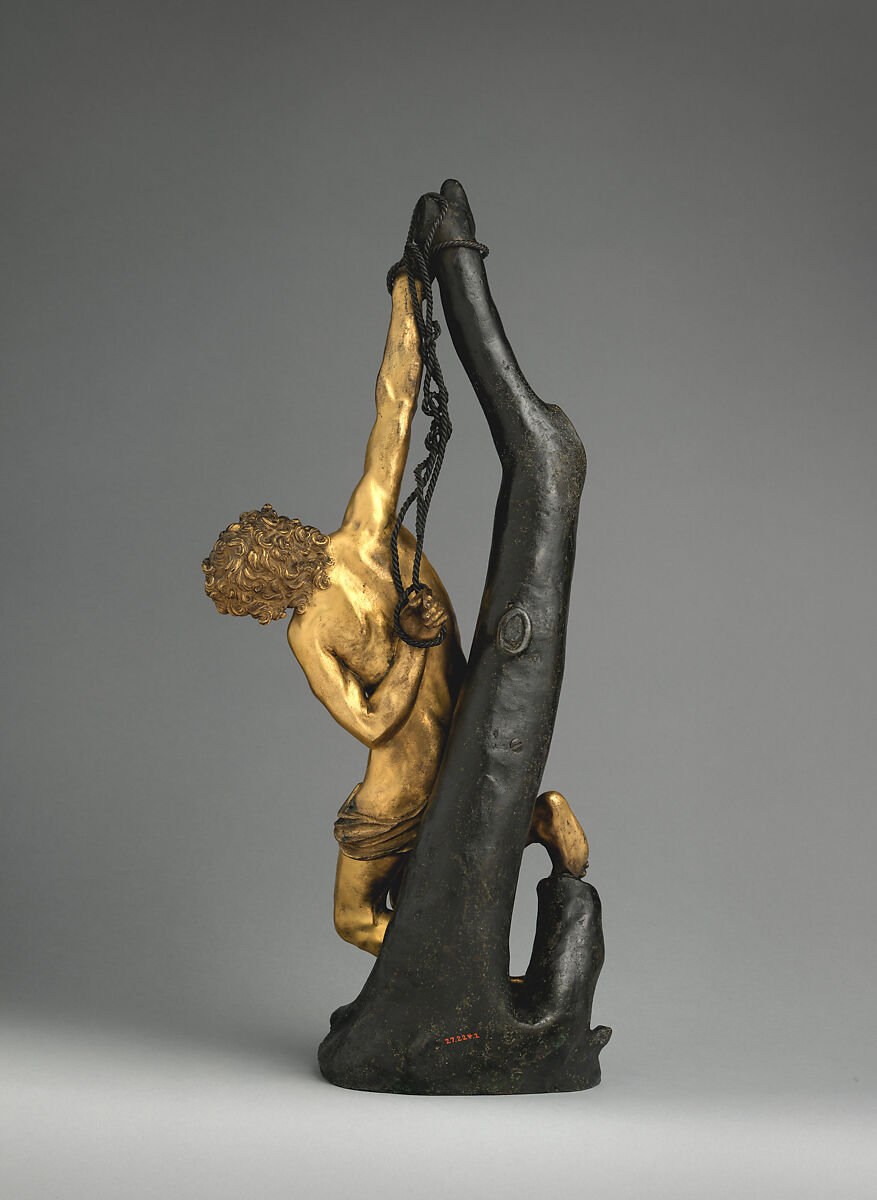 Saint Sebastian, Possibly after a model by Pietro Tacca (Italian, Carrara 1577–1640 Florence), Bronze, fire-gilt, on later patinated bronze trunk, Possibly Italian