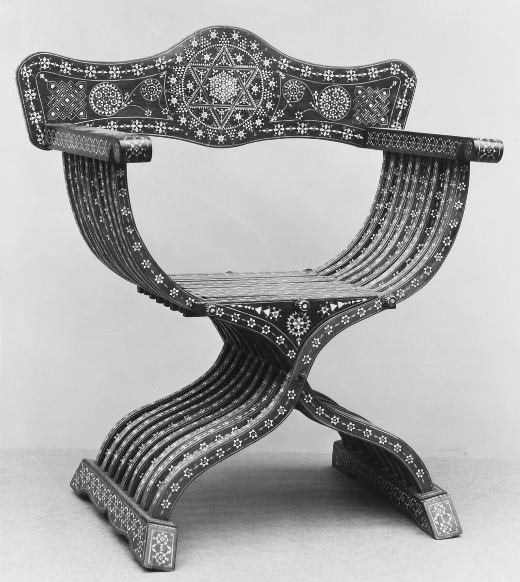 Folding chair, Walnut, inlaid with ivory, Northern African or Syrian for the European market 