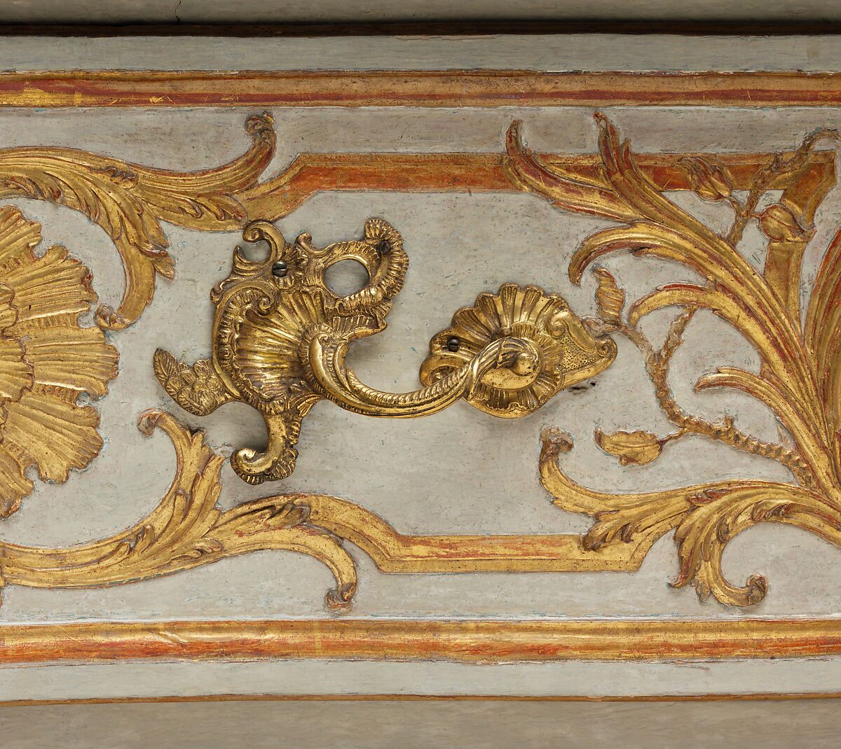 Commode, Design attributed to Jean François Cuvilliés the Elder (German (born Belgian), Soignies 1695–1768 Munich), Pine and linden wood; carved, partially painted, and gilded gesso, partly incised; Tegernsee limestone top, German, Munich