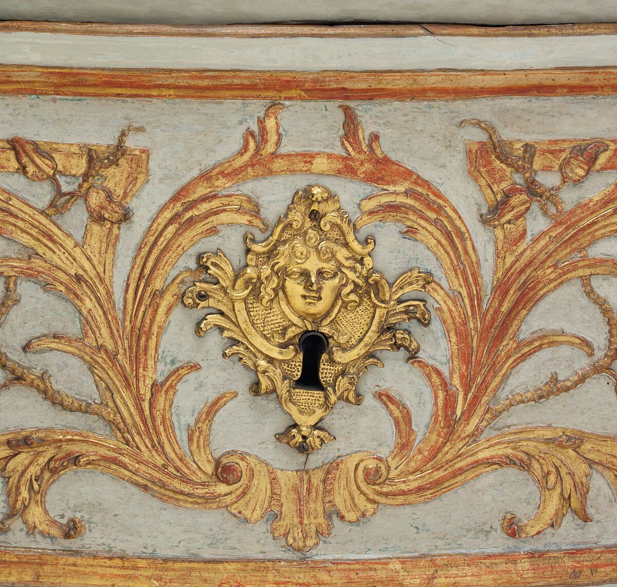 Commode, Design attributed to Jean François Cuvilliés the Elder (German (born Belgian), Soignies 1695–1768 Munich), Pine and linden wood; carved, partially painted, and gilded gesso, partly incised; Tegernsee limestone top, German, Munich