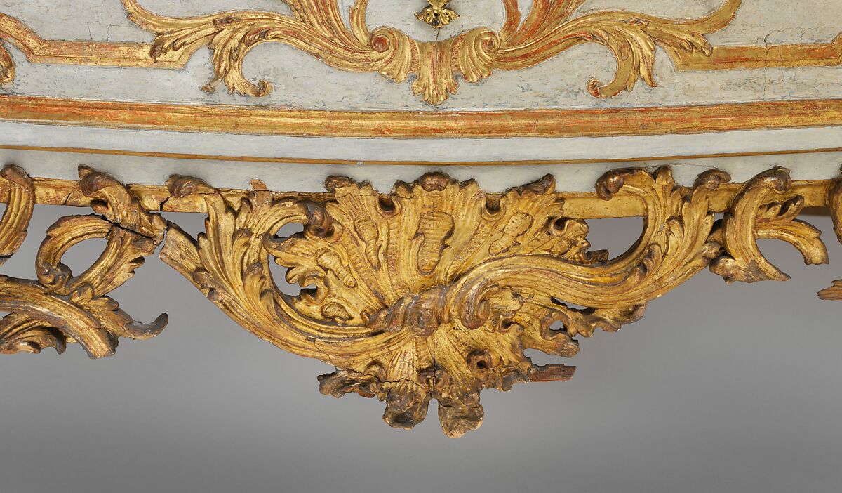 Commode, Design attributed to Jean François Cuvilliés the Elder (German (born Belgian), Soignies 1695–1768 Munich), Pine and linden wood; carved, partially painted, and gilded gesso, partly incised; Tegernsee limestone top, German, Munich