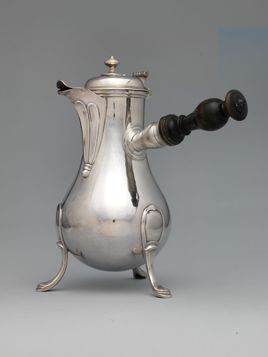 Chocolate pot, Pierre Vallières (master 1776, recorded 1806), Silver; wood, French, Paris