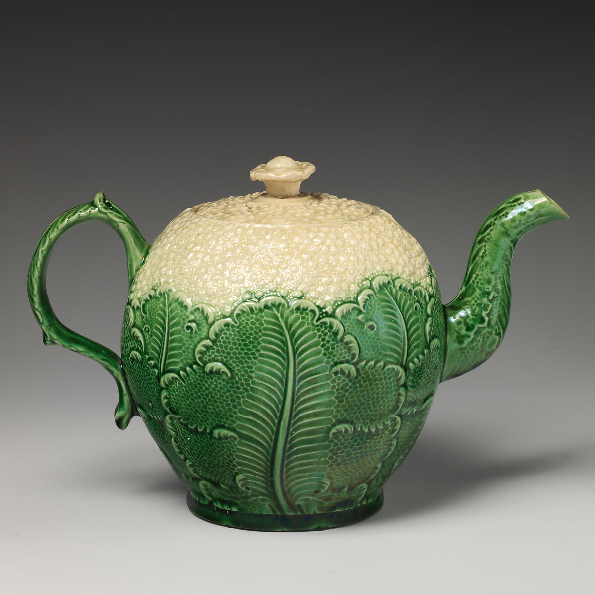 Teapot in the form of a cauliflower, Lead-glazed earthenware, British