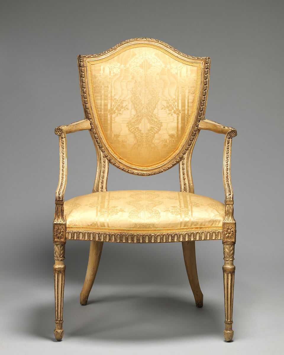 Armchair, Beechwood, painted white and gilt, British