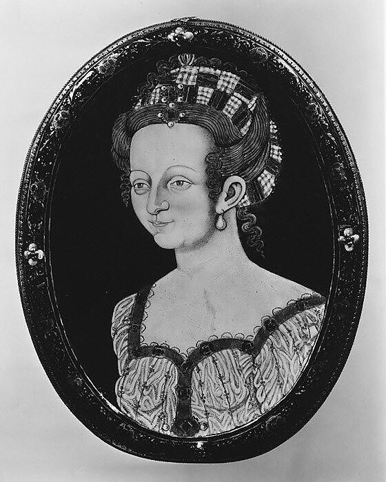 Portrait of a lady, Painted enamel on copper, partly gilt, probably French, Paris