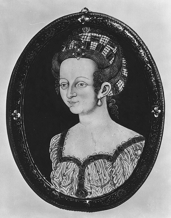 Portrait of a lady, Painted enamel on copper, partly gilt, probably French, Paris