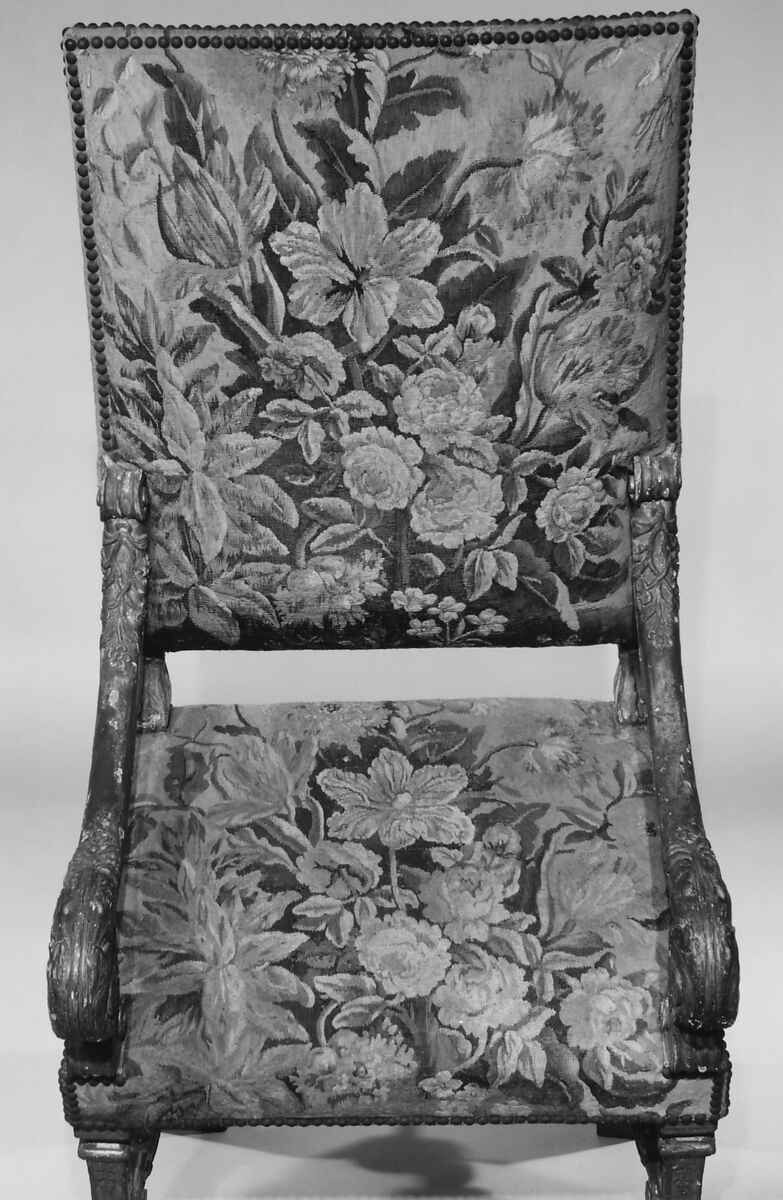 Armchair, Carved and gilded wood; wool and silk Aubusson tapestry covers, French