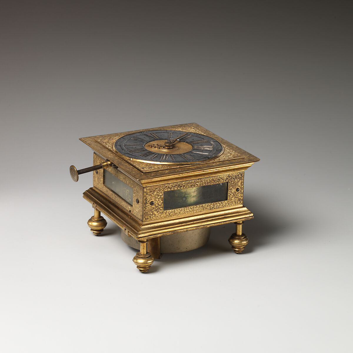 Table clock, Clockmaker: Johann Heinrich Kleinschmidt (German), Brass, silver, German 