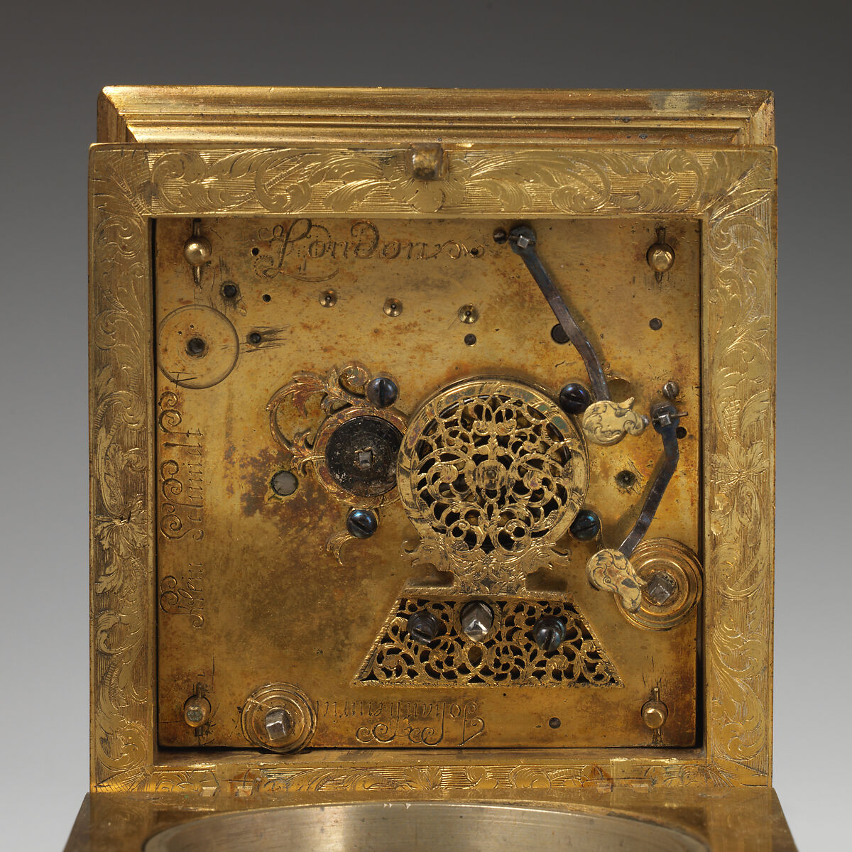 Table clock, Clockmaker: Johann Heinrich Kleinschmidt (German), Brass, silver, German