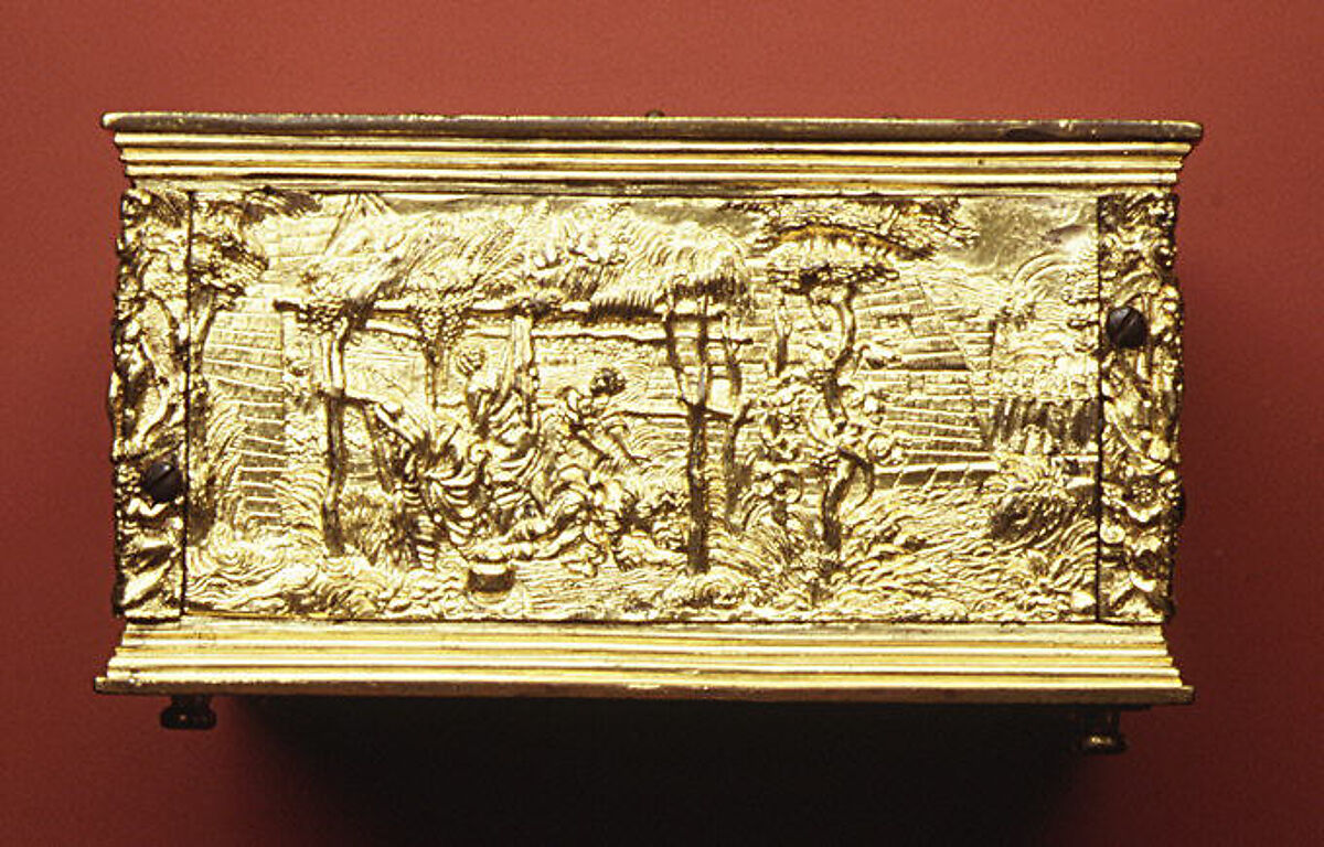 Table clock, Johann Reinhold the Elder (ca. 1550–1596), Case: gilt brass; movement: iron, German, Augsburg