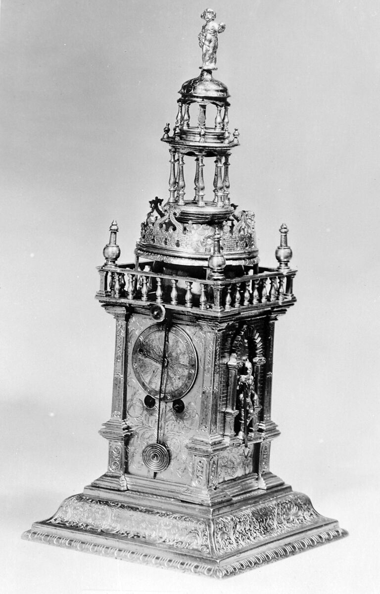 Table clock, Gilt bronze, German 