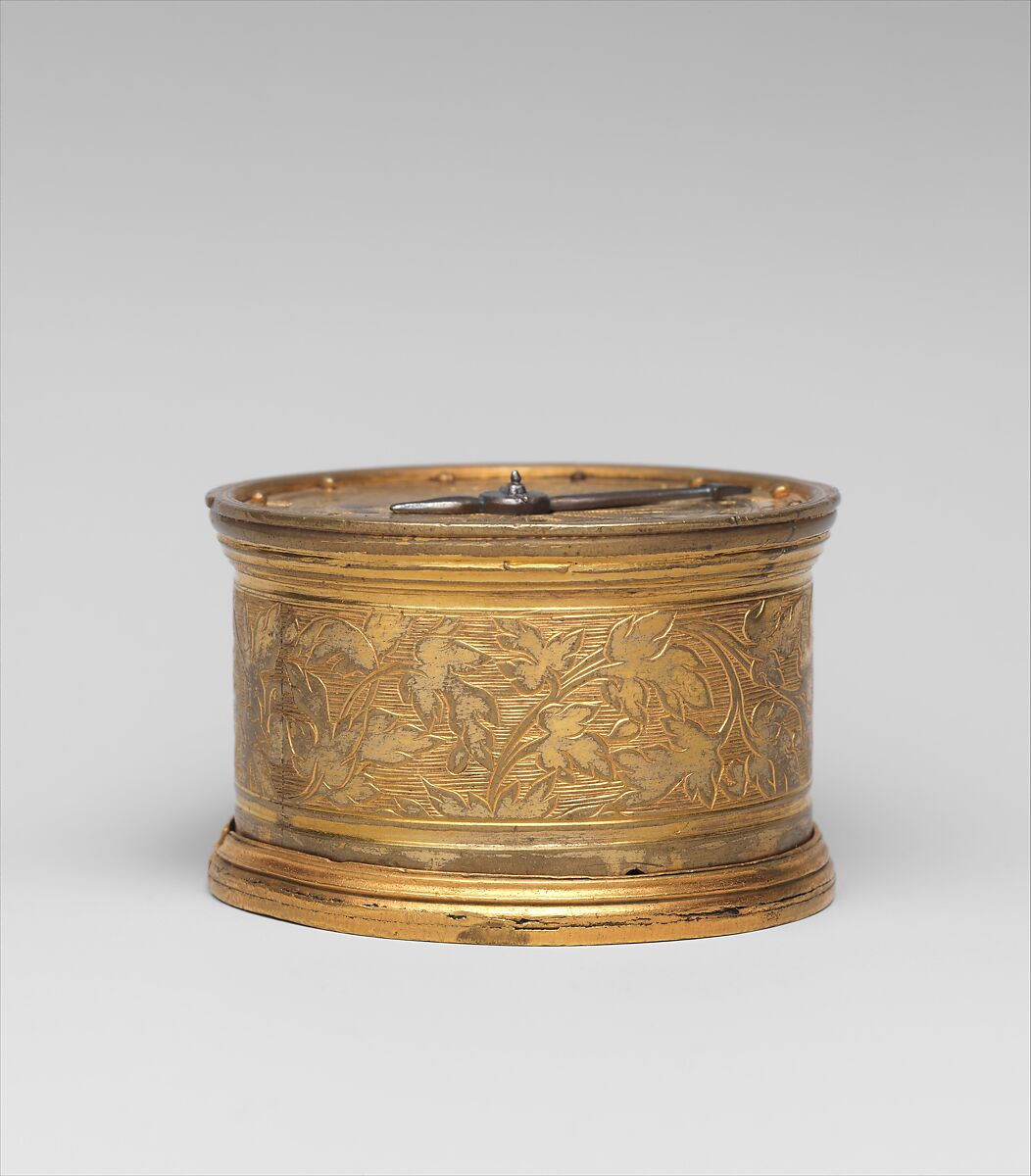 Table clock with skeleton movement, Case and dial: gilded brass; Movement: skeleton-type, iron; gilt bronze, German