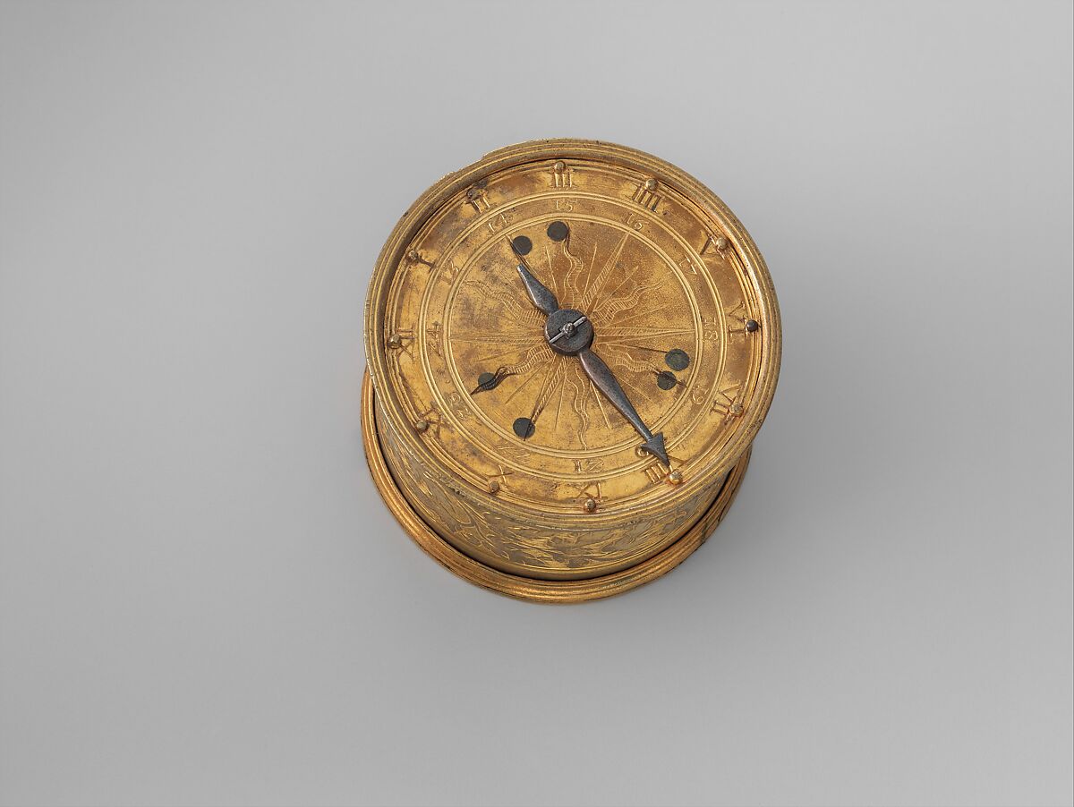 Table clock with skeleton movement, Case and dial: gilded brass; Movement: skeleton-type, iron; gilt bronze, German