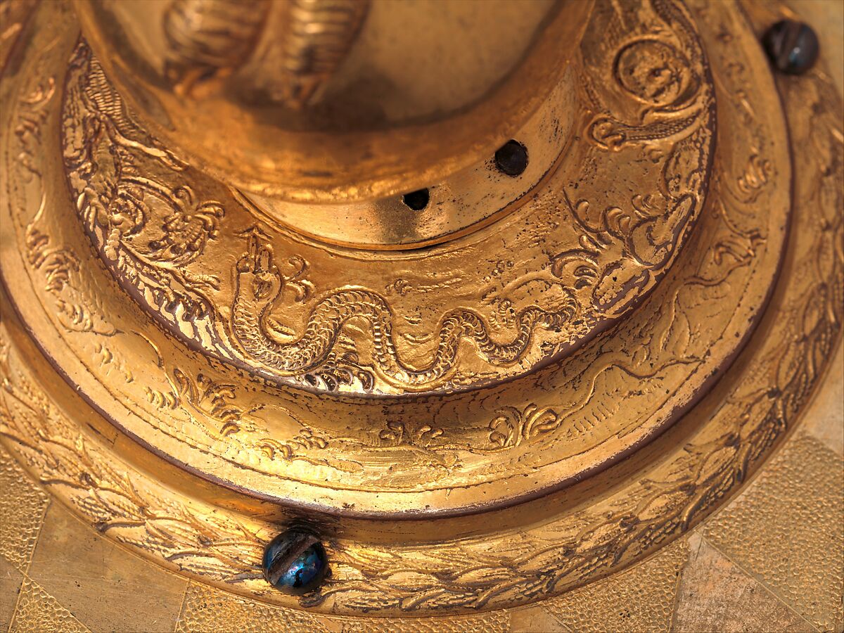 Automaton clock in the form of an eagle, Case: gilded brass on base of ebony and ebony veneered on fruitwood; Movement: brass and iron, German, Augsburg