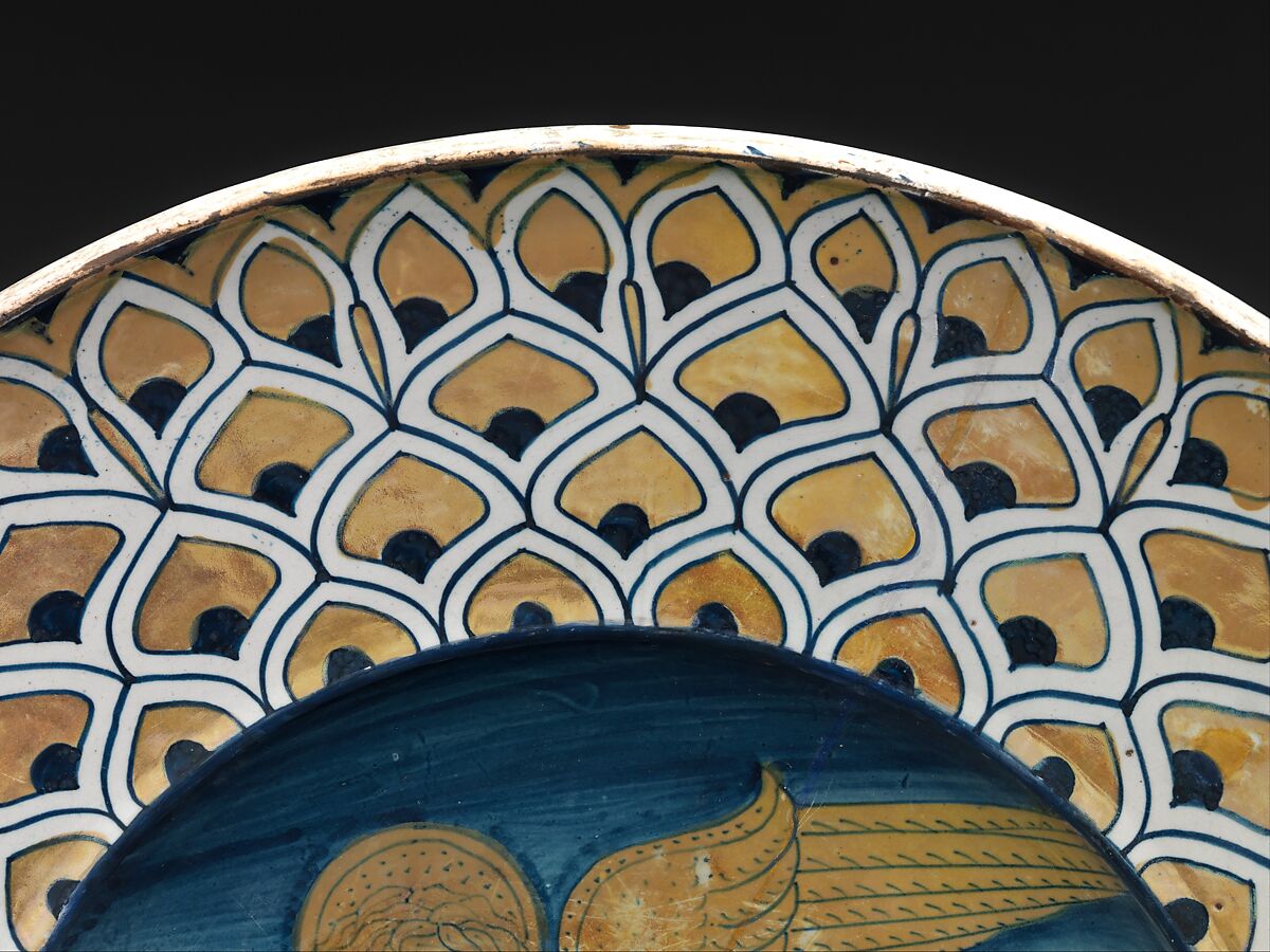Dish with Lion of Saint Mark, Maiolica (tin-glazed earthenware), lustered, Italian, Deruta