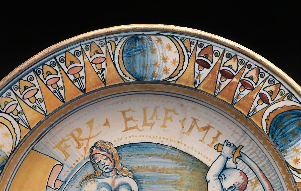 Dish with centaur and centauress battling, Maiolica (tin-glazed earthenware), lustered, Italian, Deruta or Gubbio