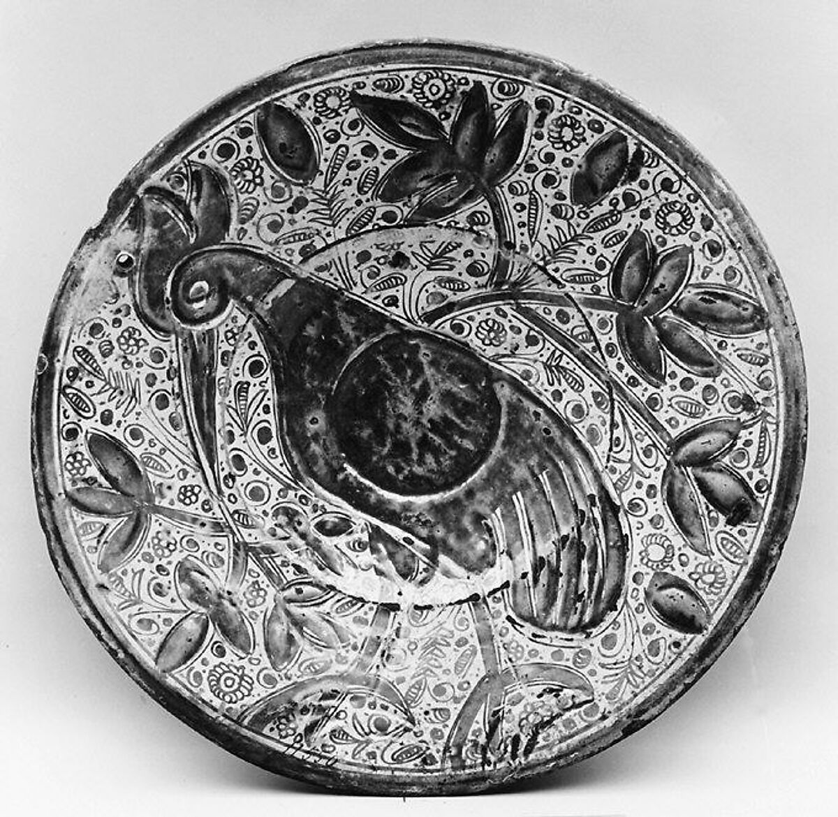 Dish, Tin-glazed and luster-painted earthenware, Spanish, Valencia 