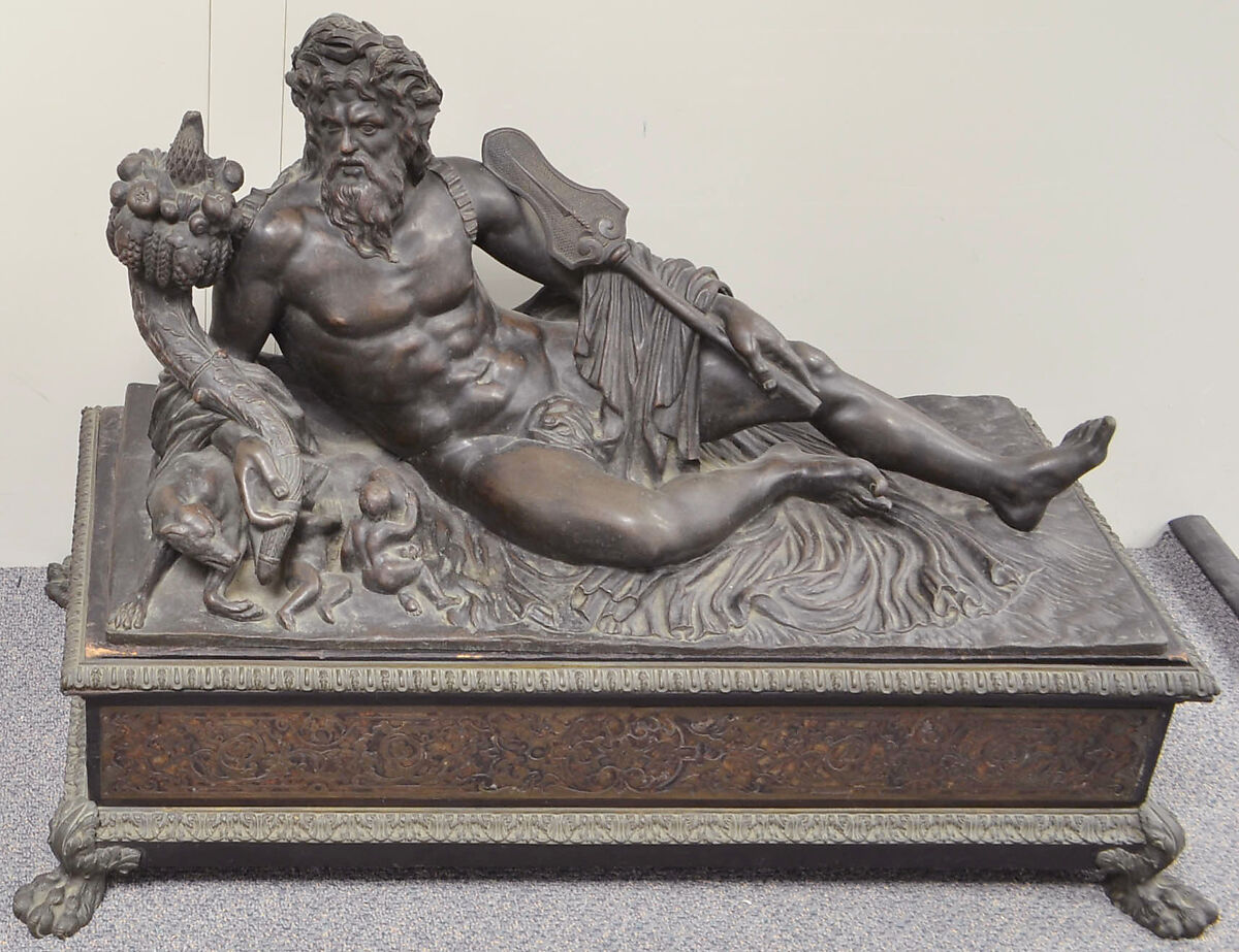 River God, The Tiber, Bronze, wood, gilt bronze, French 