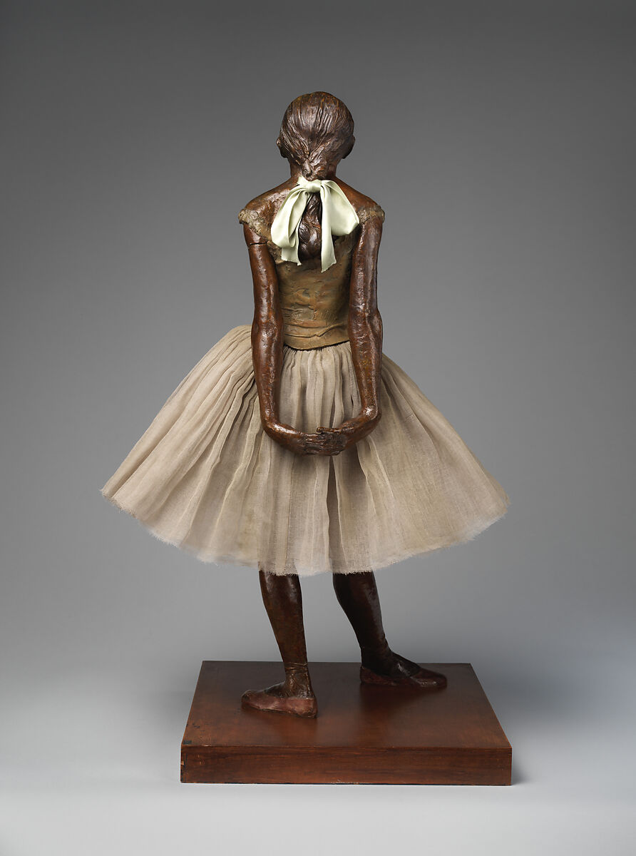 The Little Fourteen-Year-Old Dancer, Edgar Degas (French, Paris 1834–1917 Paris), Partially tinted bronze, cotton tarlatan, silk satin, and wood, French, Paris