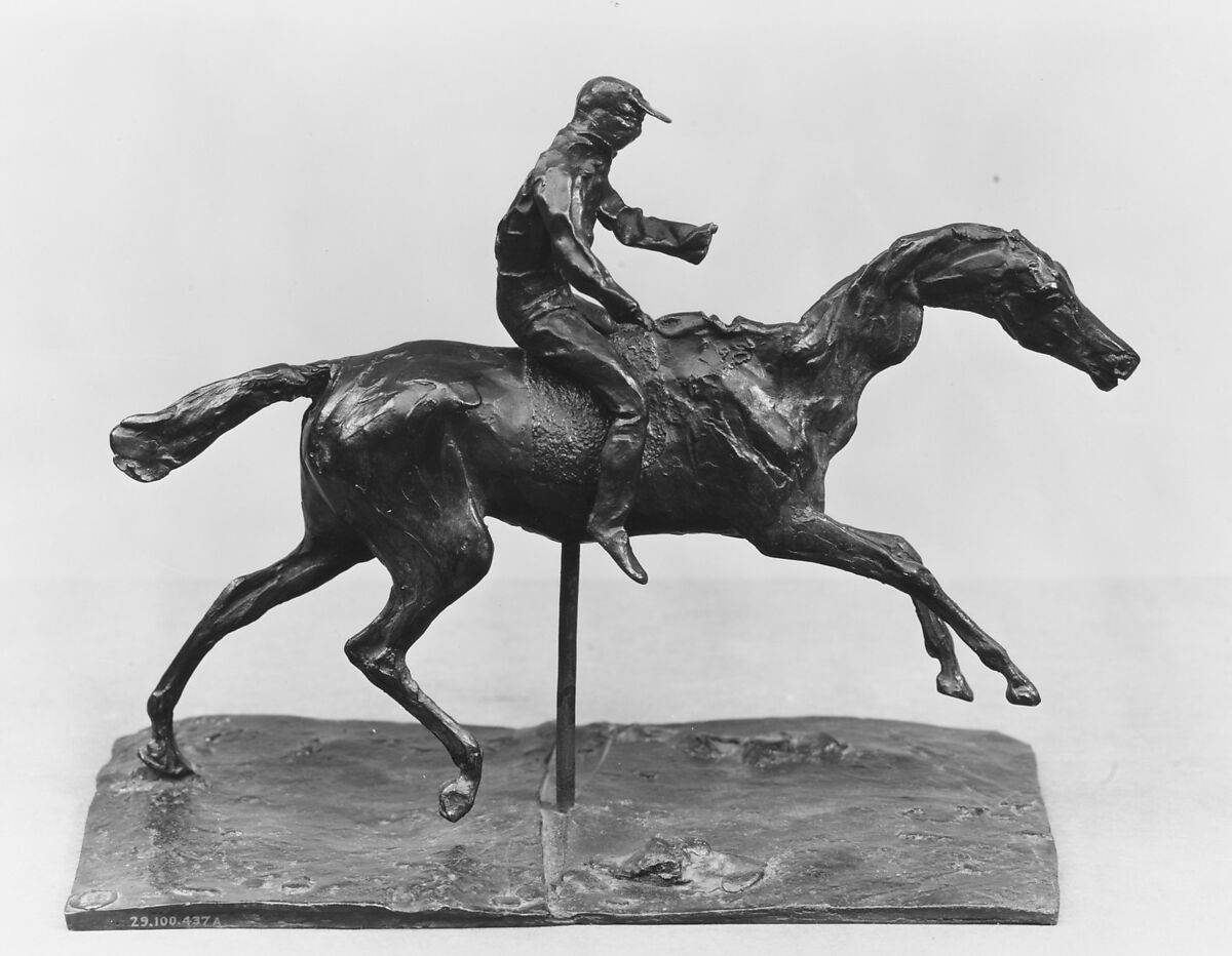 Horse with Jockey; Horse Galloping on the Right Foot, the Back Left Foot Only Touching the Ground, Edgar Degas (French, Paris 1834–1917 Paris), Bronze, French