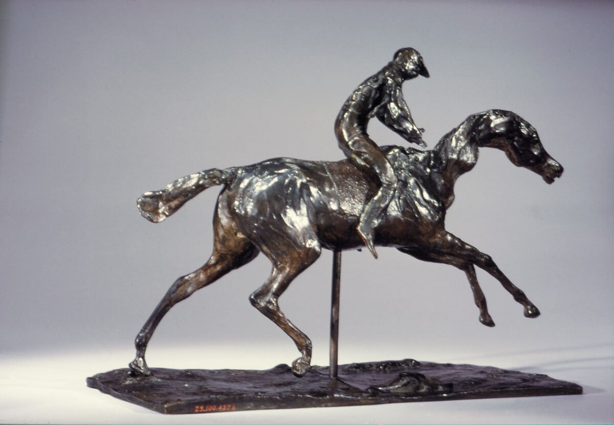 Horse with Jockey; Horse Galloping on the Right Foot, the Back Left Foot Only Touching the Ground, Edgar Degas (French, Paris 1834–1917 Paris), Bronze, French 