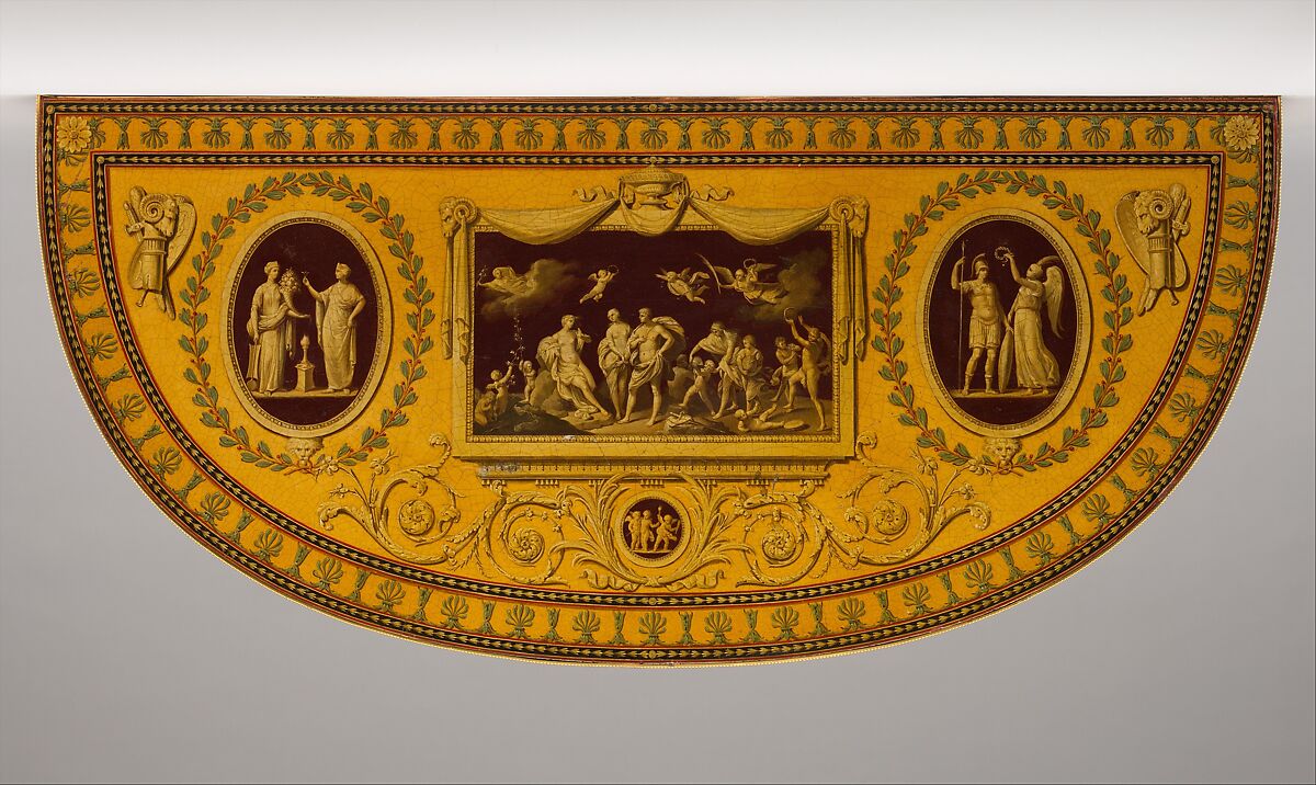 Side table, Probably after a design by John Yenn (British, London (?) 1750–1821 London), Carved, painted and gilded pine and mahogany; gilt bronze and gilt copper, British