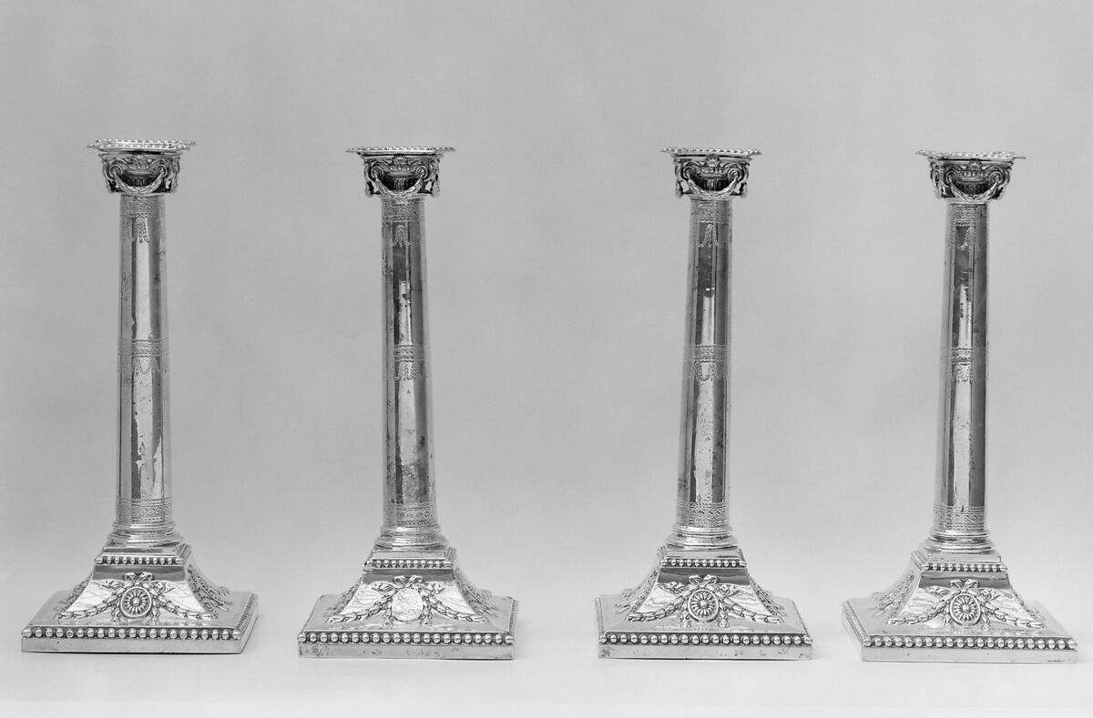 Set of four candlesticks, John Carter II (active 1768–1777), Silver, British, London 