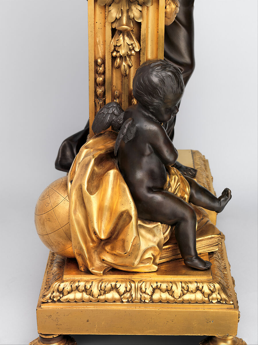 Mantel clock ("Pendule Uranie"), Clockmaker: Jean-André Lepaute (French, 1720–1789), Case: patinated bronze and gilded bronze; Dial: white enamel; Movement: brass and steel, French, Paris