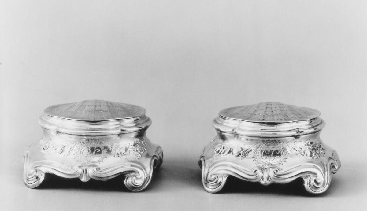 Pair of salt or pepper boxes, Edme-Pierre Balzac (1705–ca. 1786, master 1739, recorded 1781), Silver, French, Paris