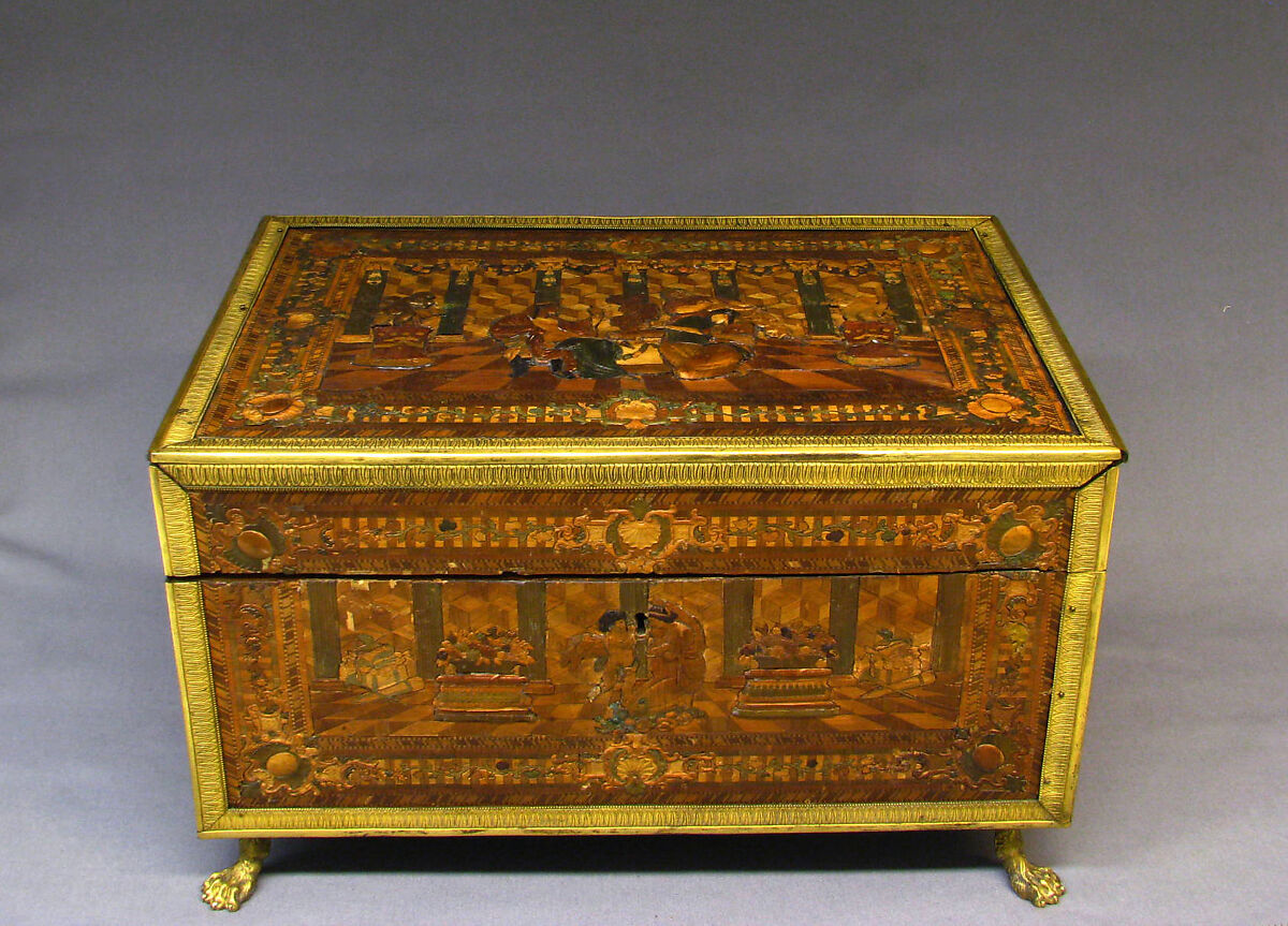 Toilet box, Profile head of Napoleon after an original by Jean-Pierre Droz (French, La Chaux-de-Fonds, Neuchâtel 1746–1823 Paris), Straw on wood, gilt bronze, French