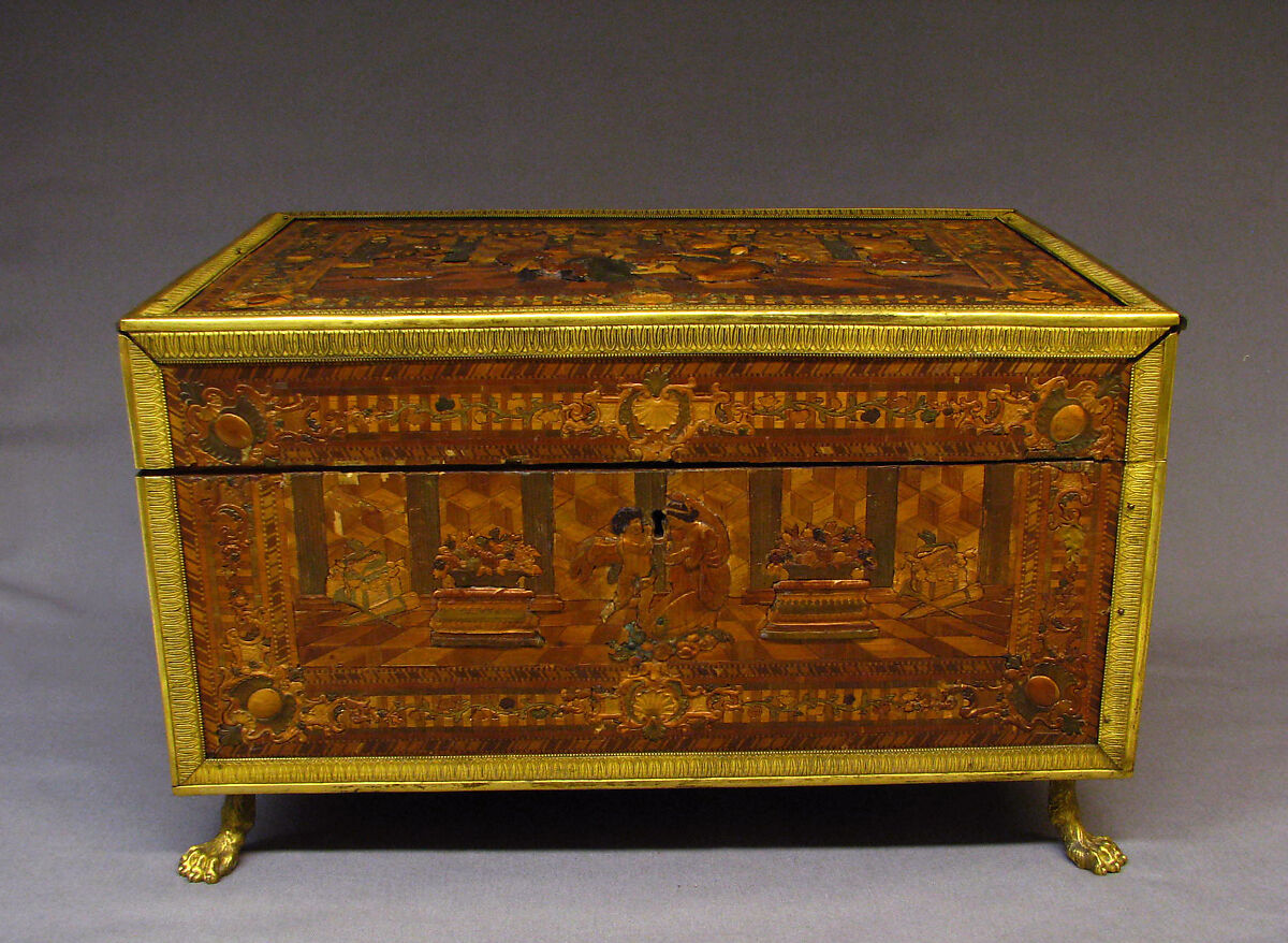 Toilet box, Profile head of Napoleon after an original by Jean-Pierre Droz (French, La Chaux-de-Fonds, Neuchâtel 1746–1823 Paris), Straw on wood, gilt bronze, French