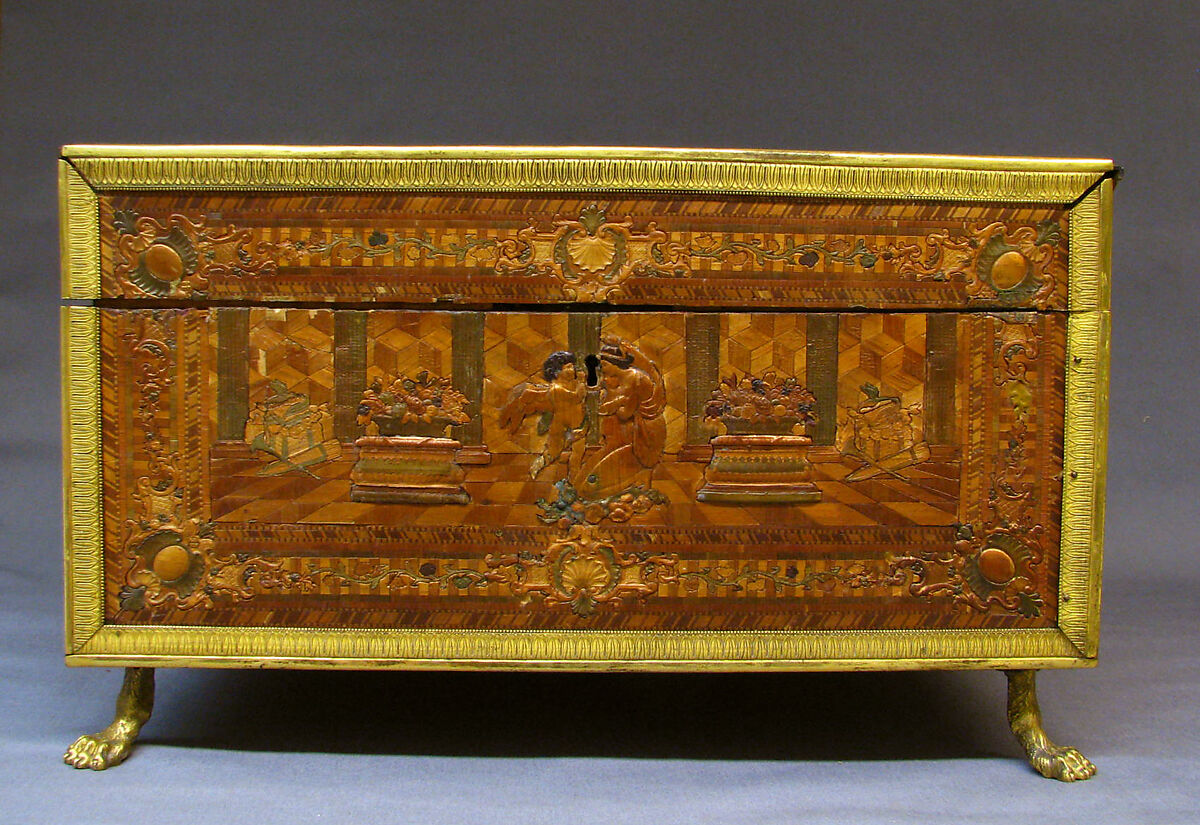 Toilet box, Profile head of Napoleon after an original by Jean-Pierre Droz (French, La Chaux-de-Fonds, Neuchâtel 1746–1823 Paris), Straw on wood, gilt bronze, French