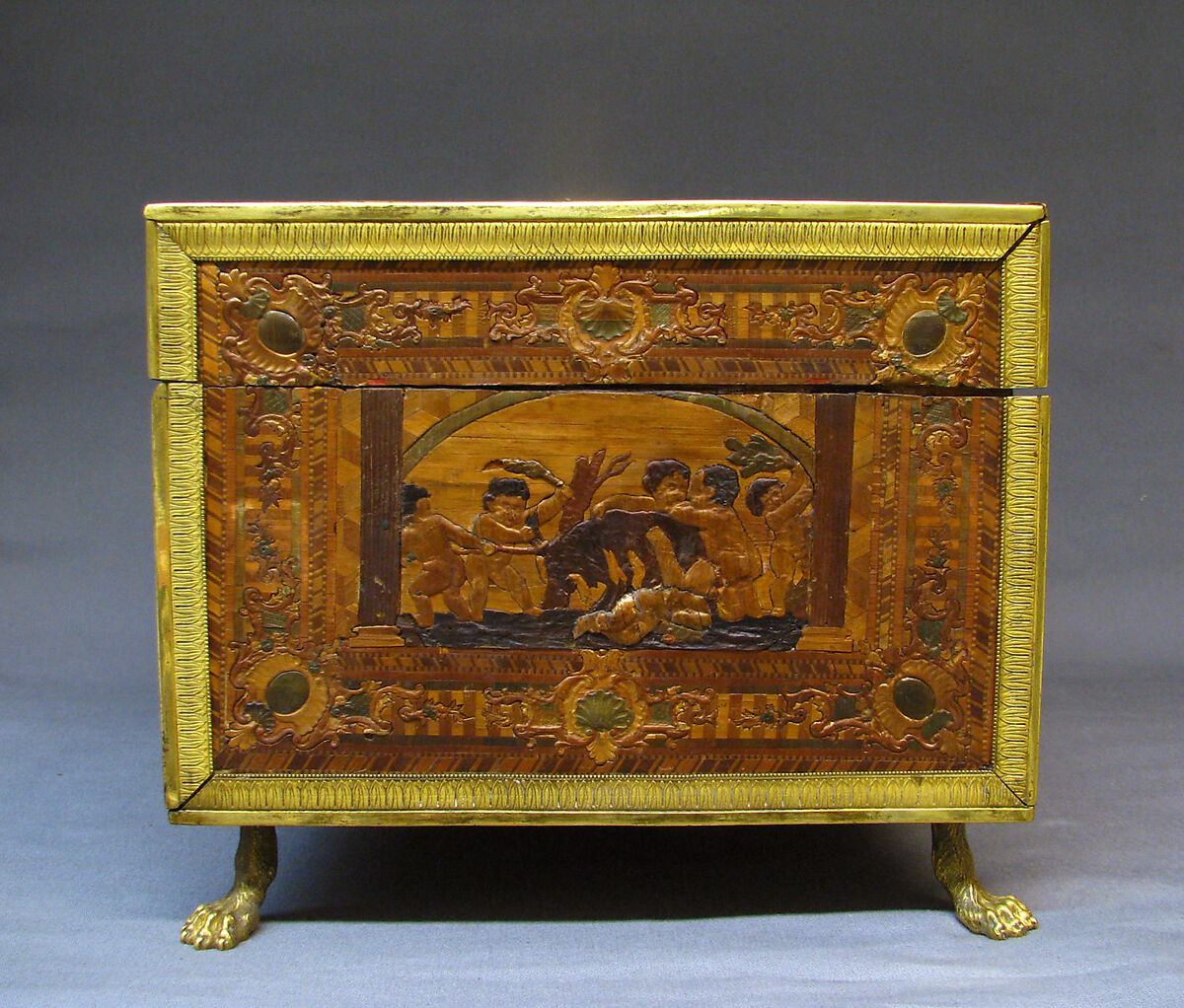 Toilet box, Profile head of Napoleon after an original by Jean-Pierre Droz (French, La Chaux-de-Fonds, Neuchâtel 1746–1823 Paris), Straw on wood, gilt bronze, French