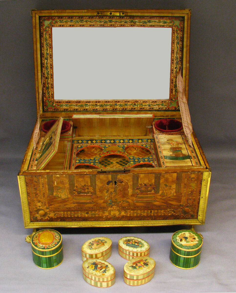 Toilet box, Profile head of Napoleon after an original by Jean-Pierre Droz (French, La Chaux-de-Fonds, Neuchâtel 1746–1823 Paris), Straw on wood, gilt bronze, French 