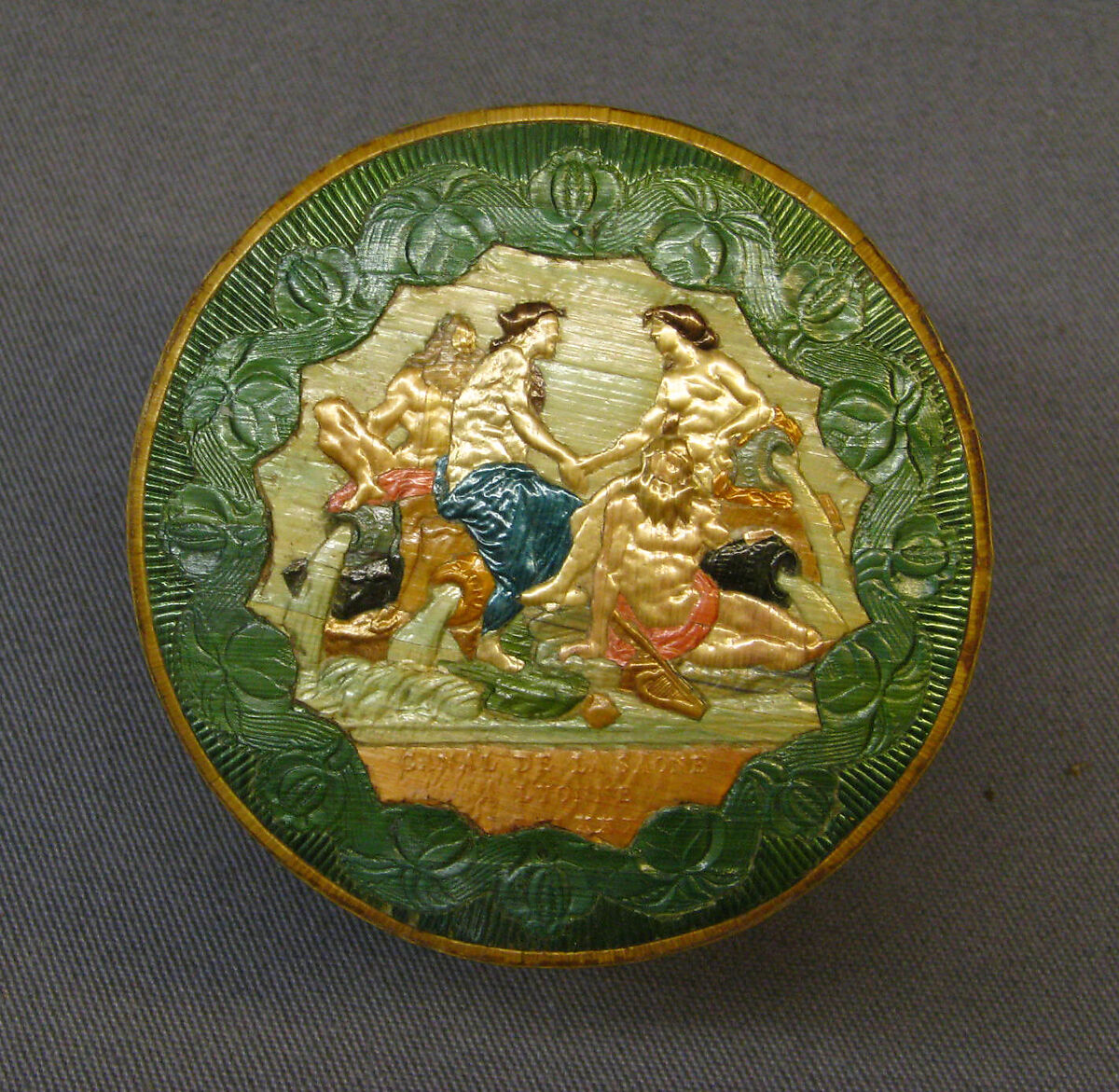 Toilet box, Profile head of Napoleon after an original by Jean-Pierre Droz (French, La Chaux-de-Fonds, Neuchâtel 1746–1823 Paris), Straw on wood, gilt bronze, French