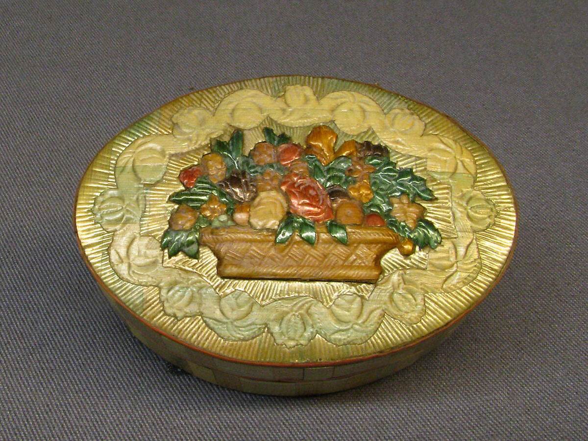 Toilet box, Profile head of Napoleon after an original by Jean-Pierre Droz (French, La Chaux-de-Fonds, Neuchâtel 1746–1823 Paris), Straw on wood, gilt bronze, French